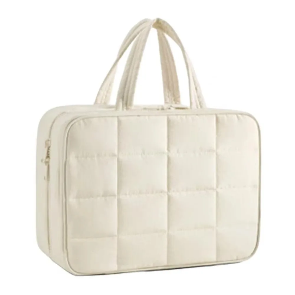 حقيبة يد من القماش لمستحضرات التجميل بسحاب للإغلاق، حقيبة أدوات الزينة للسفر، سعة كبيرة، حقيبة مكياج محمولة متعددة الجيوب