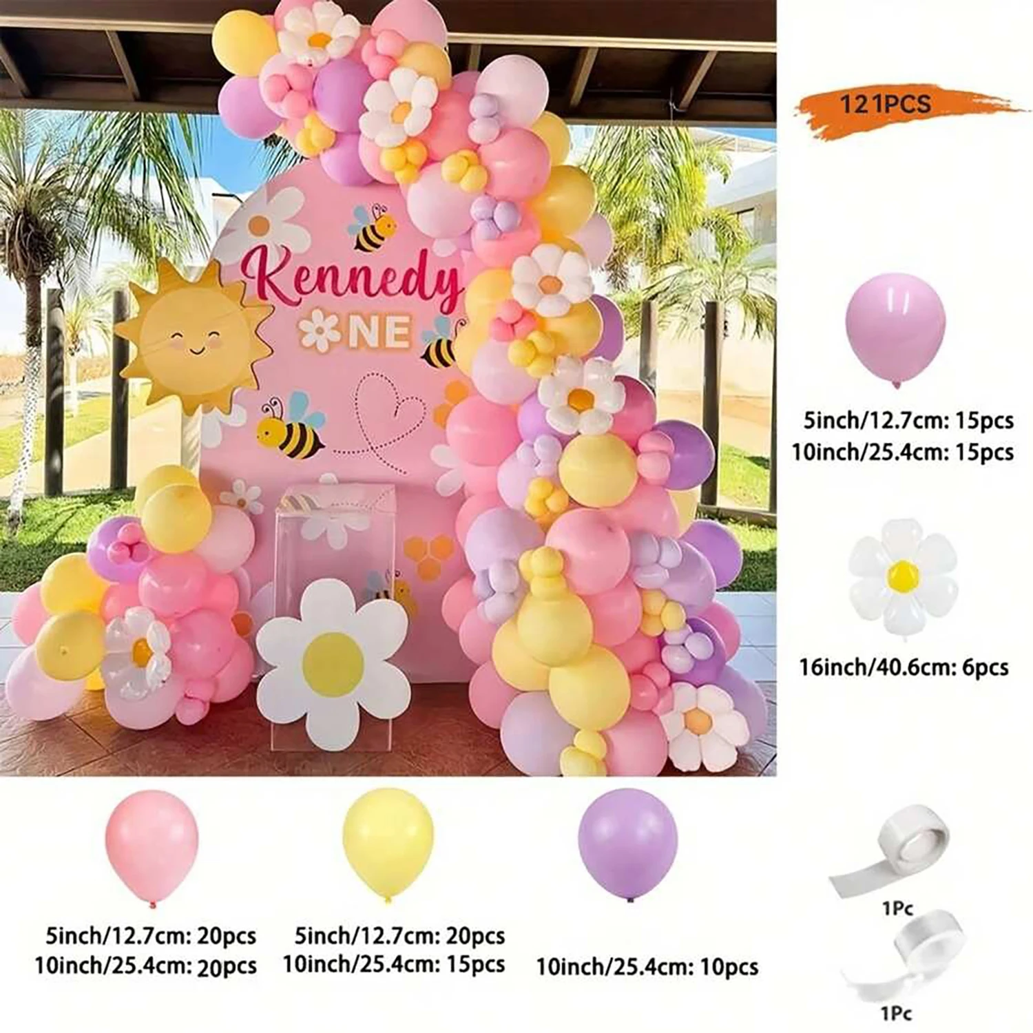 121-teiliges Gänseblümchen-Latexballon-Kranz-Set, geeignet für Hochzeiten, Geburtstage, Pop-Partys und Brautpartys – Detail 2