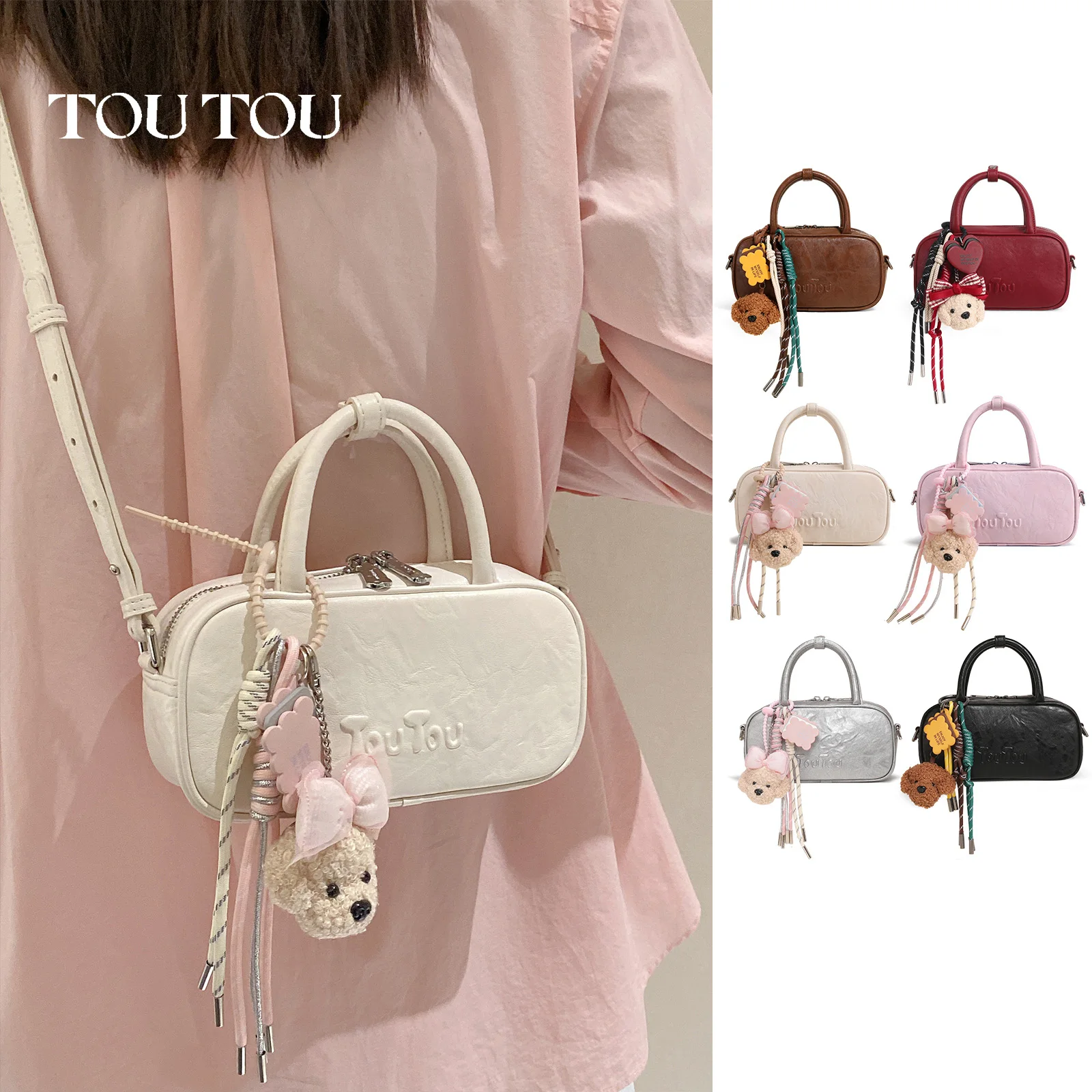 

toutou bowling bag boston bag genuine logo bag shoulder bag handbag Crossbody Mini Purse bags for women korean popular bag