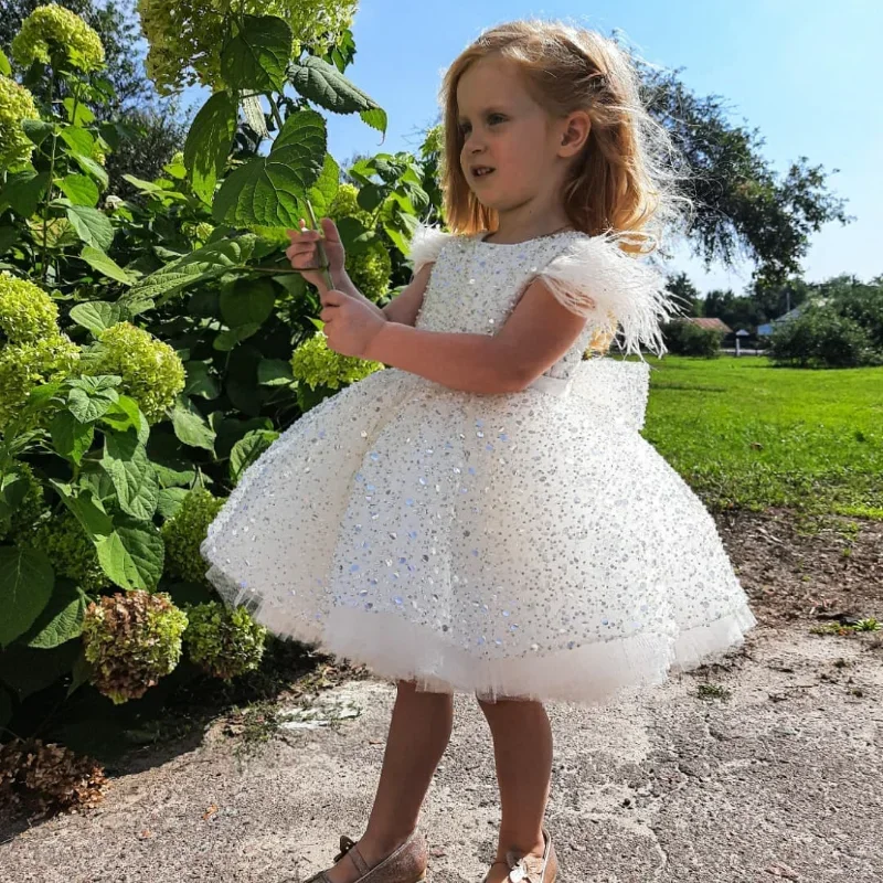 Flower Girl Dresses Knee-Length O-Neck Sleeveless Princess Dress for Wedding Bridesmaid Birthday Evening First Communion Gown