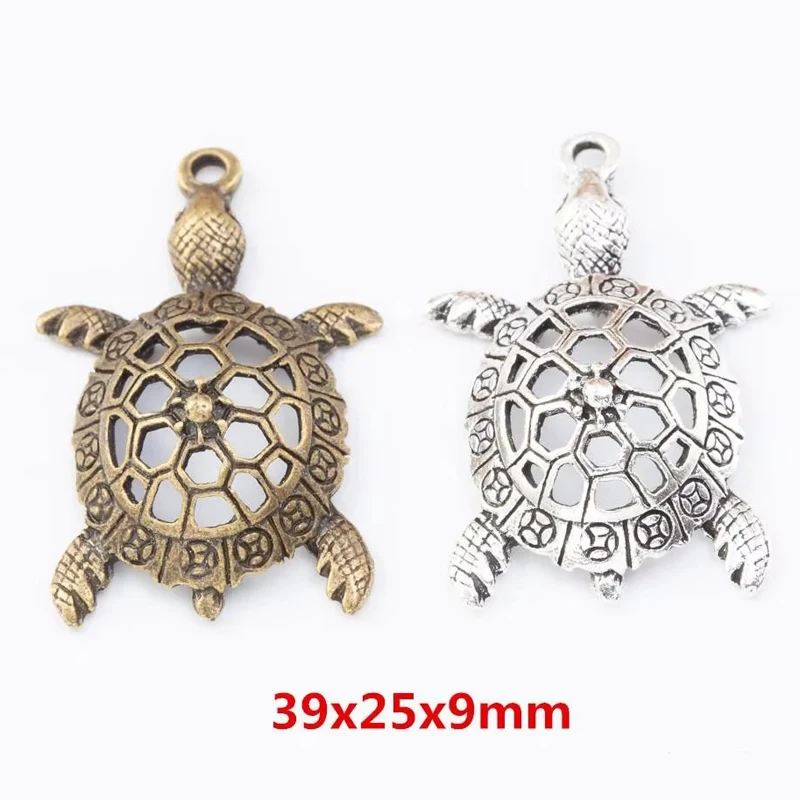 30pcs 39*25MM Fashionable Women's Boutique Antique Bronze Crown Hollowed Out Turtle Pendant, Summer And Autumn Minimalist Jewelr