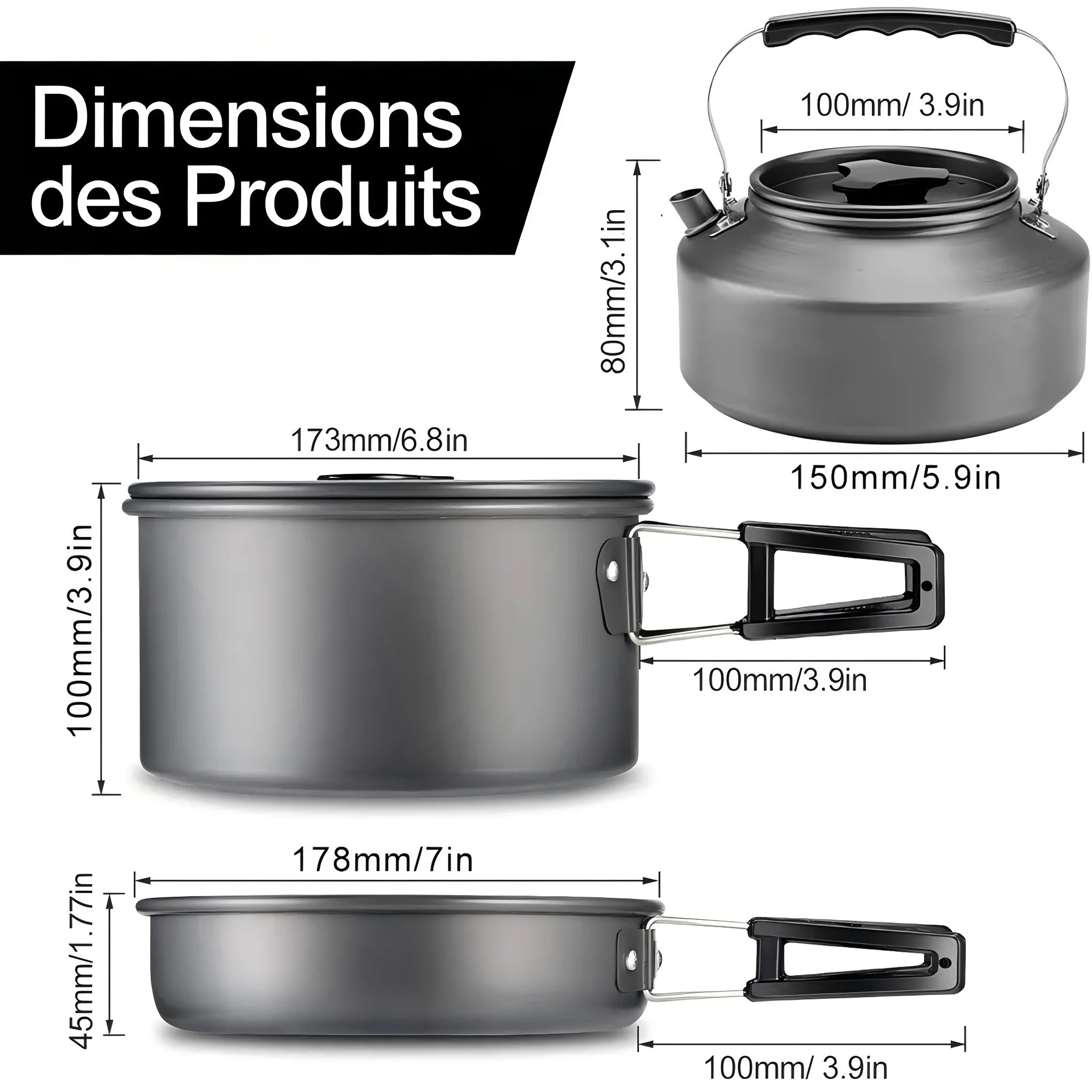 Outdoor-Camping-Kochgeschirr-Set aus Aluminium, leichtes Equipment für Outdoor-Picknicks mit mehreren Personen, einfach zu transportieren und mit Netzbeutel ausgestattet. – Detail 2