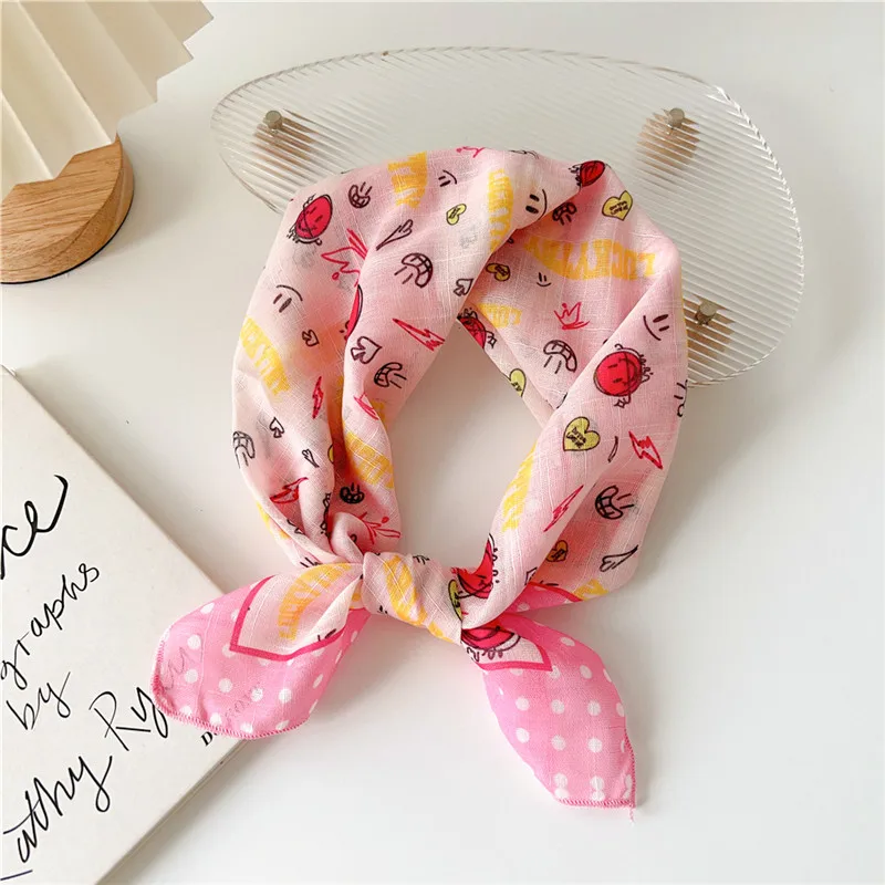 55cm Square Scarves Cotton Linen Bright Coloured Scarf Flower Fashion Women Decoration Kerchief Neckerchief Bandanas Headband