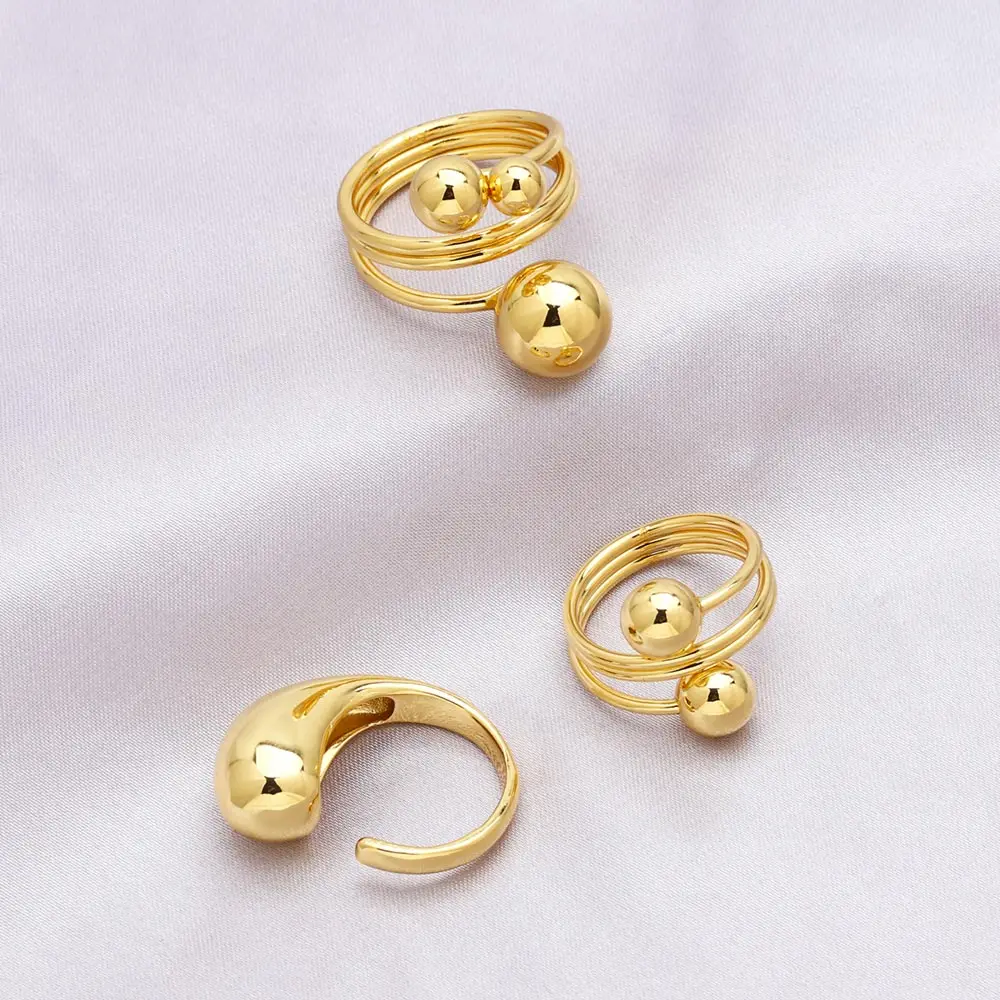 OCESRIO Trendy Brass Polish Ball Rings for Women Copper Gold Plated Adjustable Open Ring Jewelry Gift Wholesale Bulk rigj33