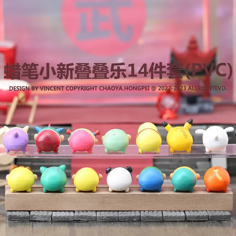 Bandai 14 stks/set Nieuwe Anime Crayon Shin-chan Kawaii Q Versie Grappig Stapelen Figuur PVC Model Speelgoed Pop ornamenten Geschenken
