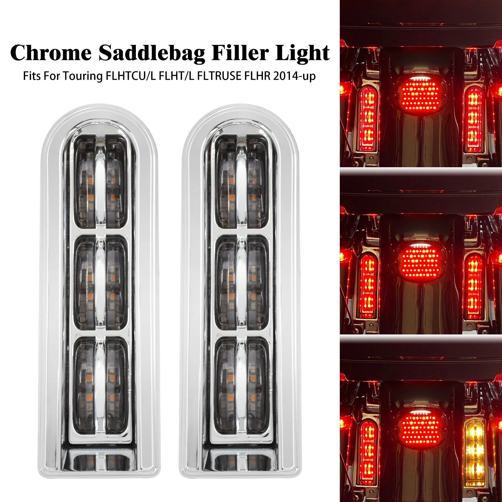 

Motorcycle LED Inserts Saddlebag Filler Support Amber Lights Lamp For Harley Touring Electra Glide CVO Road King FLHR 2014-Up