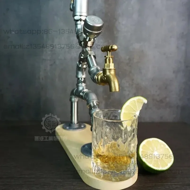 

In stock, stainless steel water pipe robot creative personality cafe bar counter retro decorative ornament