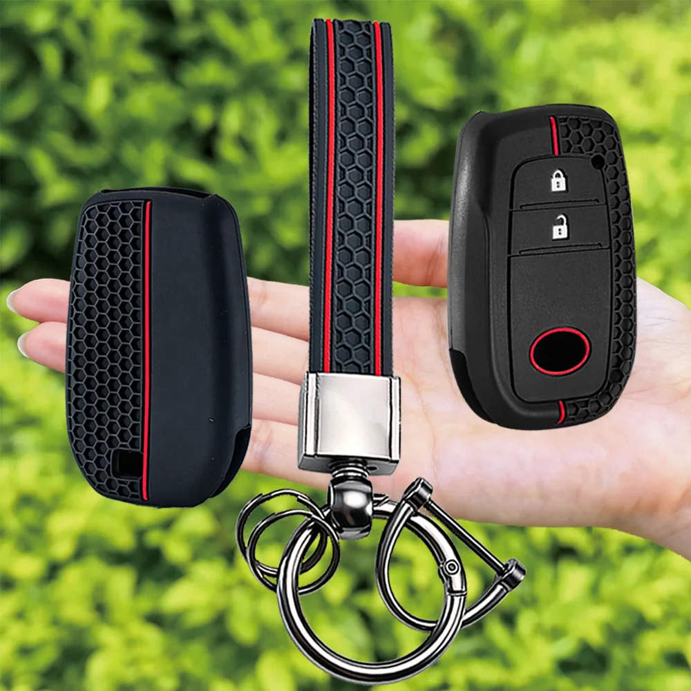 KeyChain Silicone Car Key Case Cover For Toyota Corolla Hatchback Cross Yaris Cross Prius Hilux Land Cruiser LC200 LC250 LC300