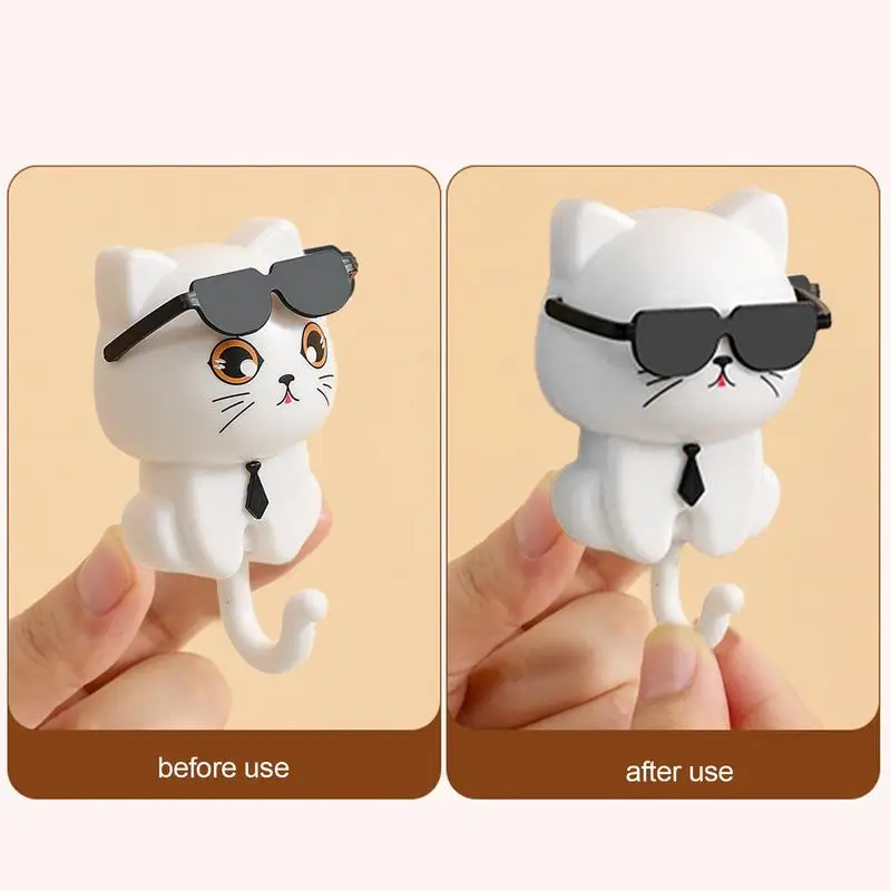 Cat Key Holder Kitten Hooks Self Adhesive Dormitory Bedroom Door Hangers Hooks Key Umbrella Towel Cap Coat Rack Hat Rack