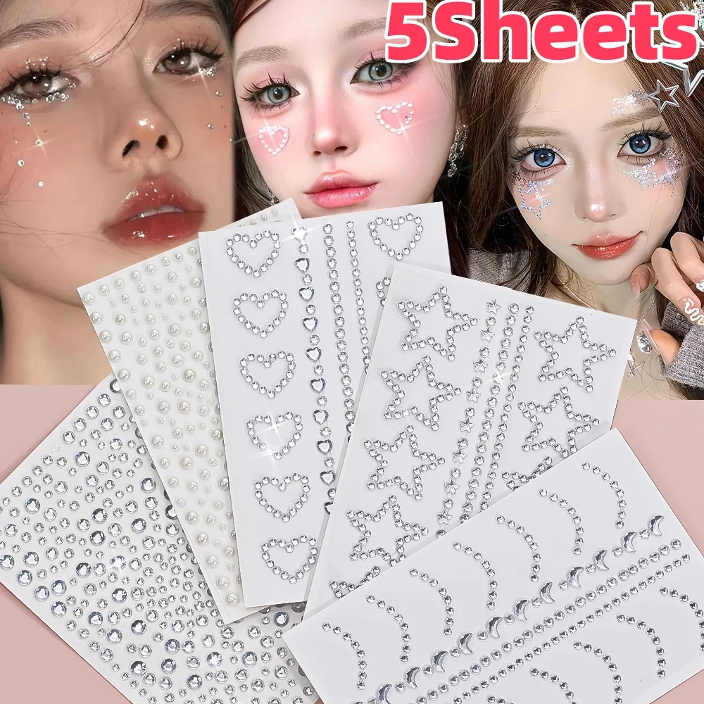 5 قطعة ثلاثية الأبعاد واضح الوجه زينة حجر الراين ملصقات تألق ستار/الحب مجوهرات لاصق الوشم ملصق DIY بها بنفسك مقلد اللؤلؤ ديكور
