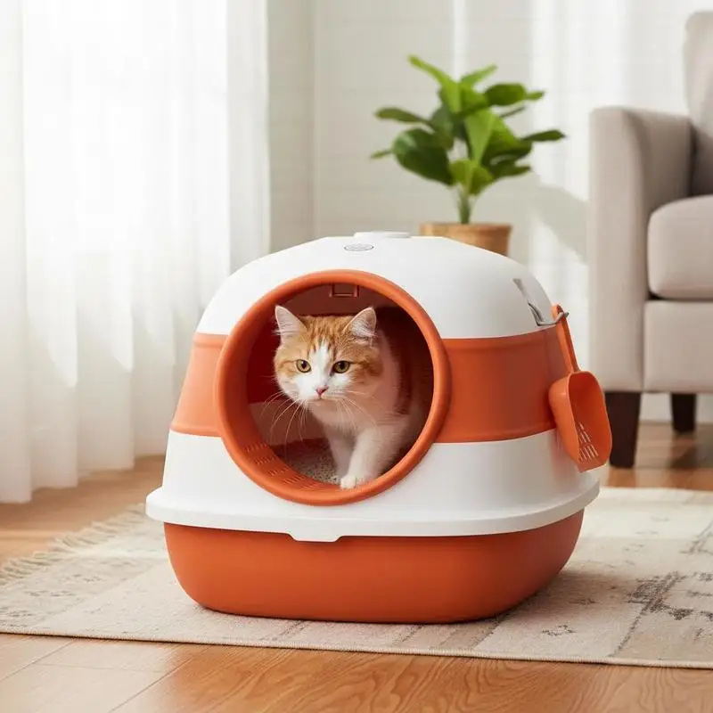 

Foldable Cat Litter Tray with Lid, Deodorant, Scoop, Orange