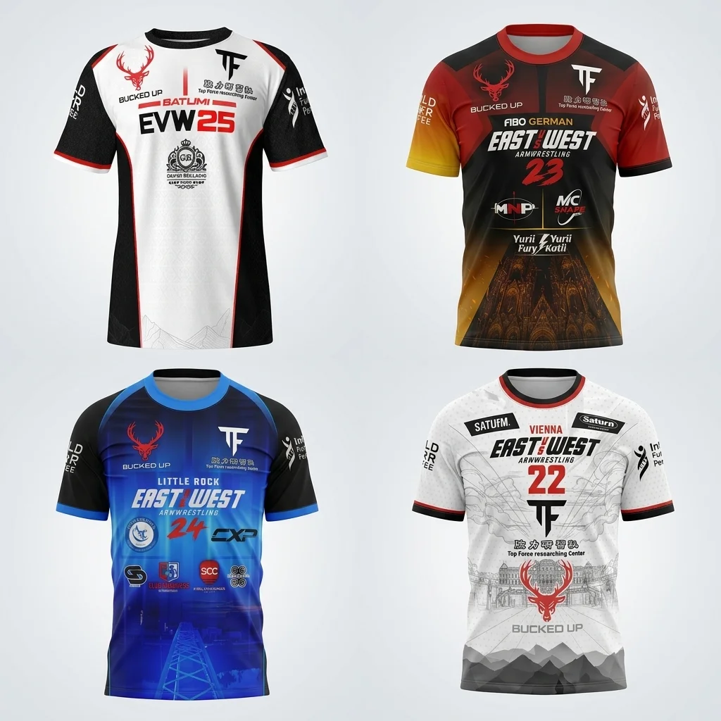 The East VS West Series 16 bis 25 Armwrestling T-Shirt Atlantic City Sporttrikot Herren Atmungsaktives Schnelltrocknendes Fitness-Gym-T-Shirt
