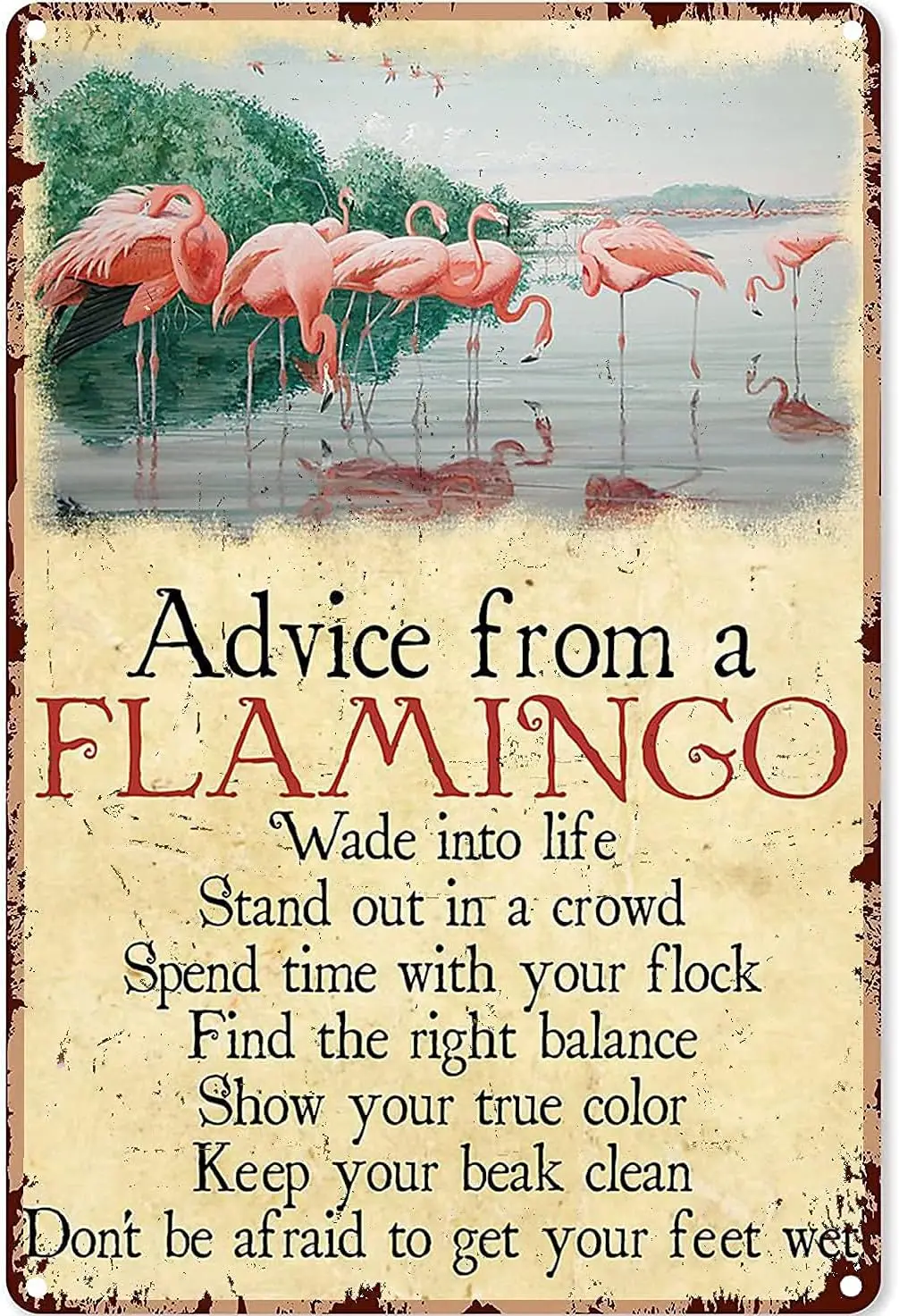 Novelty Metal Tin Sign ; Pool Decor for Flamingo?Vintage Advice from a Flamingo for Pool Aluminum Garden Yard Signs Christmas Bi