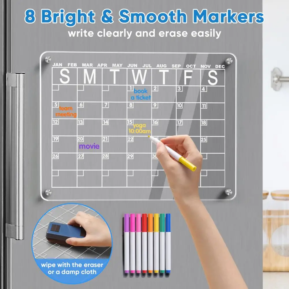 Clear Acrílico Imã de geladeira Etiqueta, Calendário Board, Planejador, Diariamente, Semanalmente, Mensalmente, Dry Erase, para Casa, Escola, Escritório