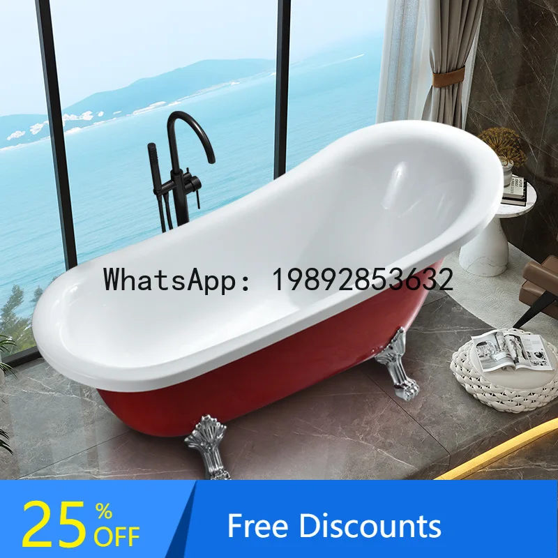 CZ French Retro Imperial Concubine Bathtub Double Layer Thickened Insulation Red Hotel Bathtub Acrylic Bath Pool