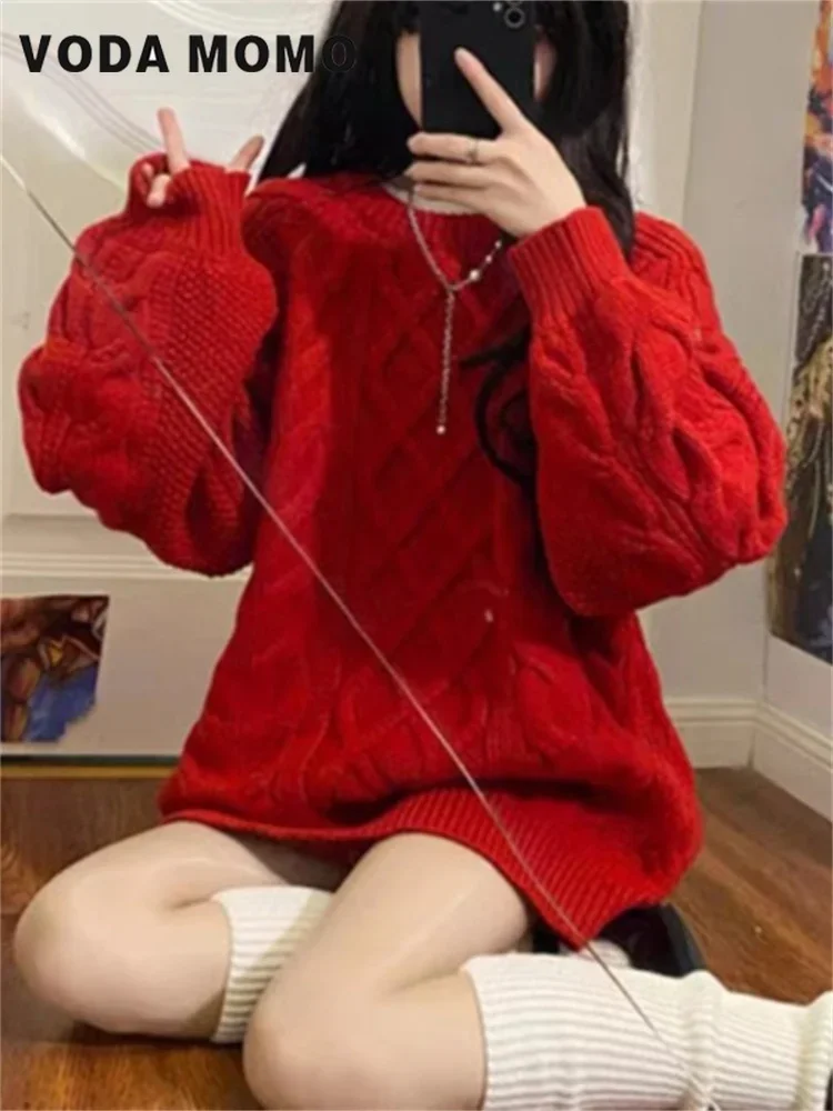 Autumn Winter Korean Casual Design Baggy Sweet Fashion Japanese Style Female Cozy All-match Sweater Pullovers Women Solid Retro