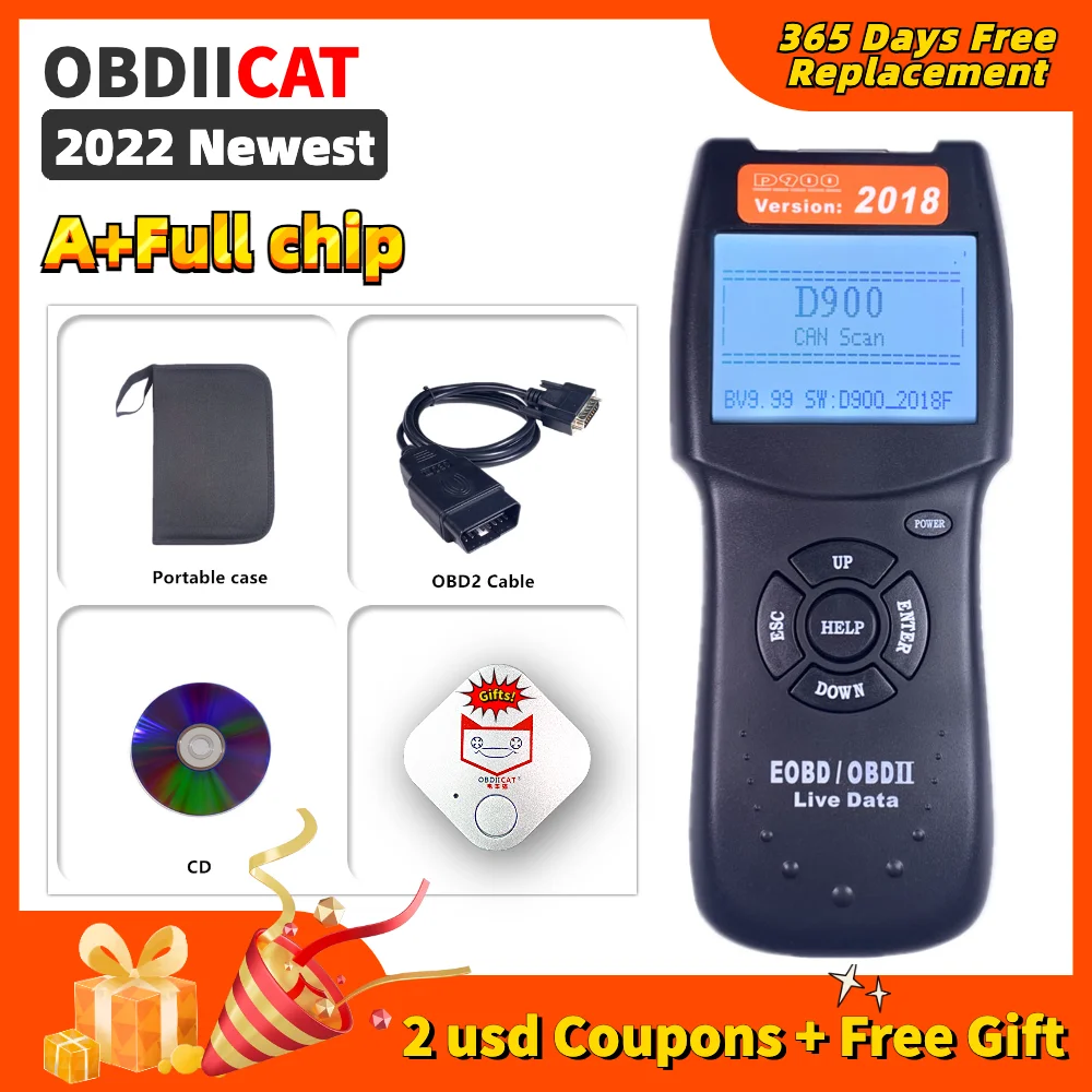 OBDII EOBD Universal D900 Code Reader OBD2 Scanner Latest CAN-BUS Live Data DTC OBD Check Engine Multi-Brand Cars