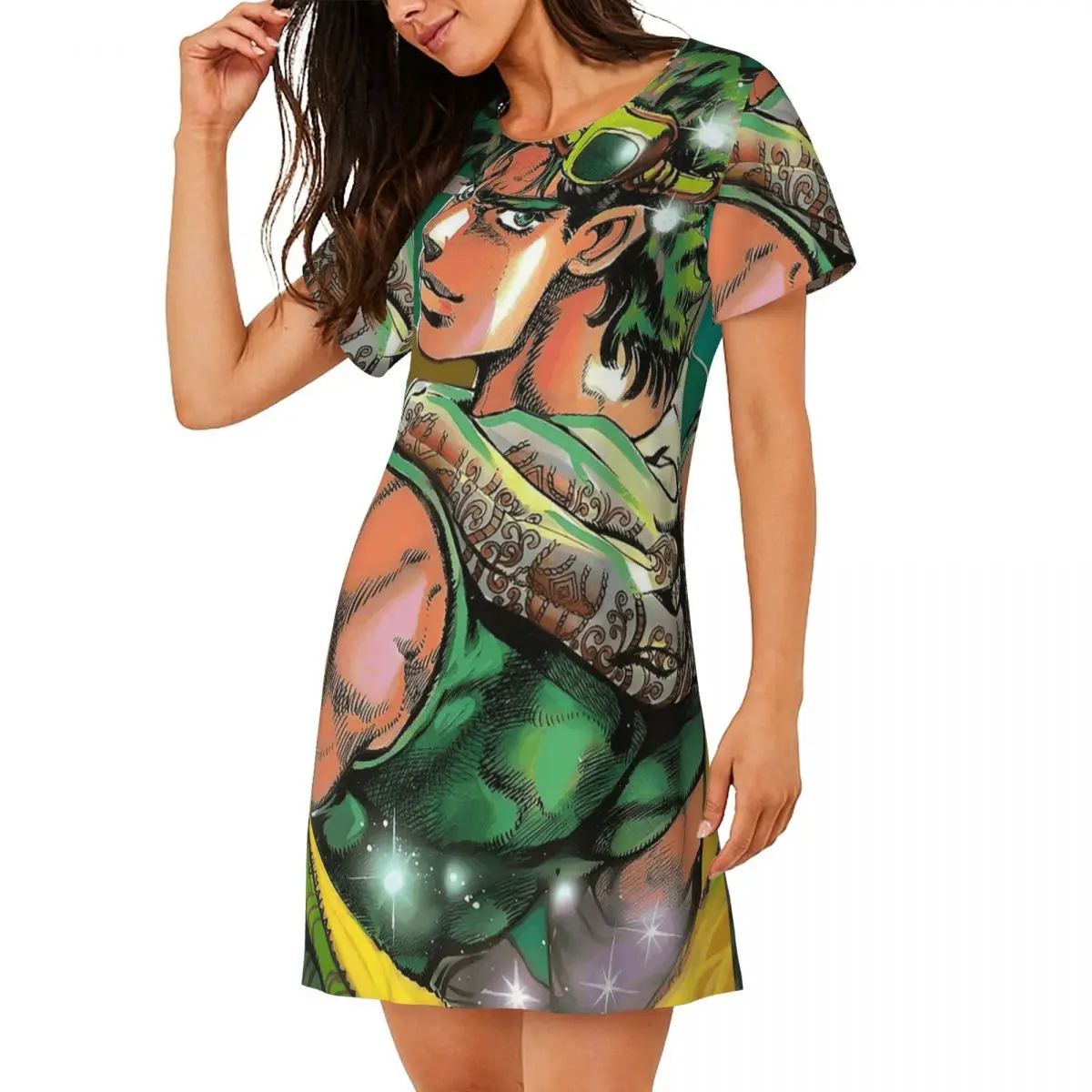 Jojo Bizarre Adventure Joseph Joestar Anime Short Sleeves Nightdress For Sleeping Women Short Sleeve Nightgowns Pajama Dress