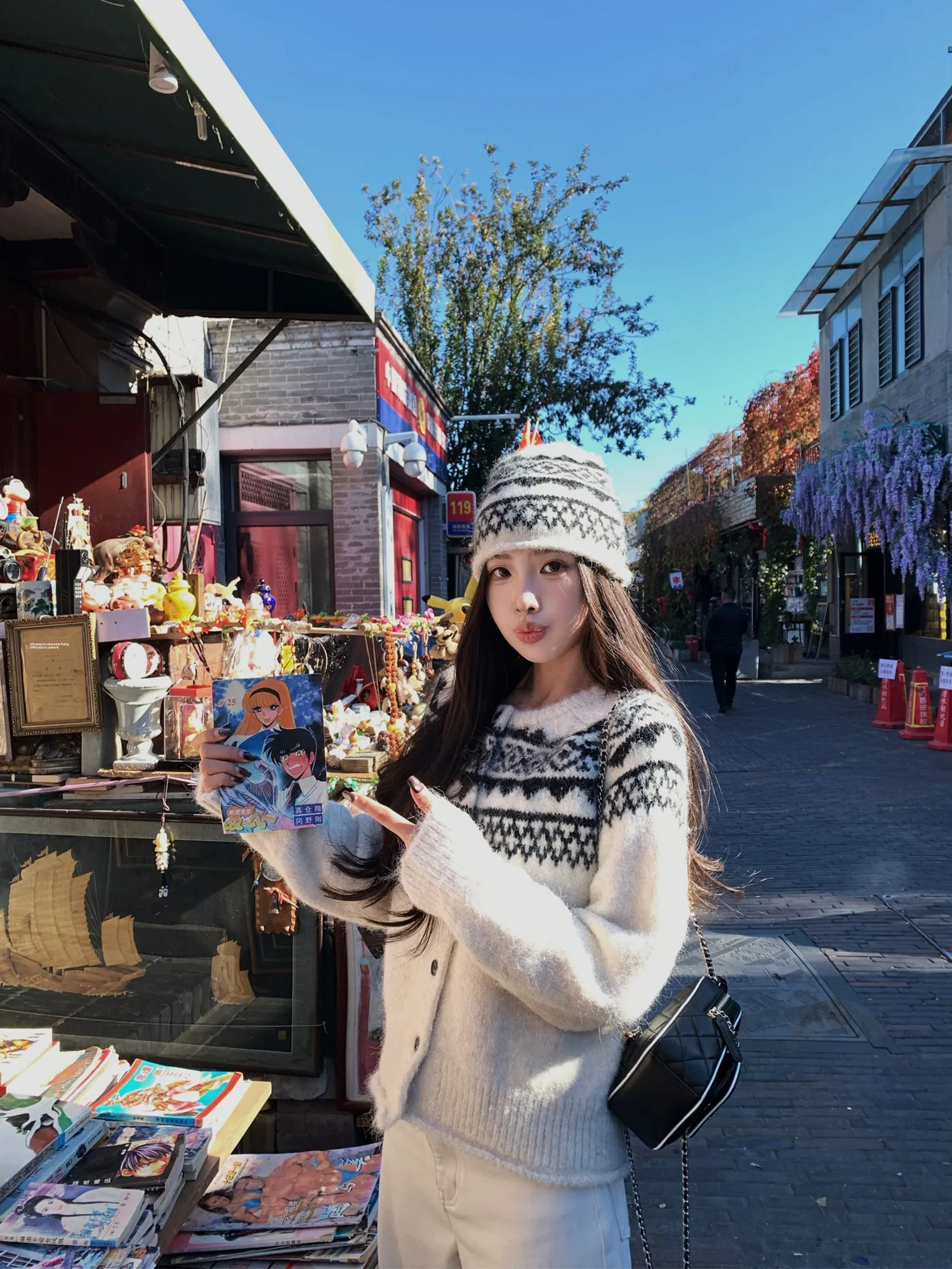 

Color Blo Long Sve Sweater with Knit Hat by XiongJi Feature Warmth Bicolor Knitwear Trendy Commute Sle Oversize Fit