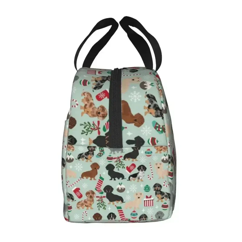 Dachshunds Christmas Thermal Insulated Lunch Bags Sausage Wiener Badger Dogs Lunch Container for Kids School Storage Food Box