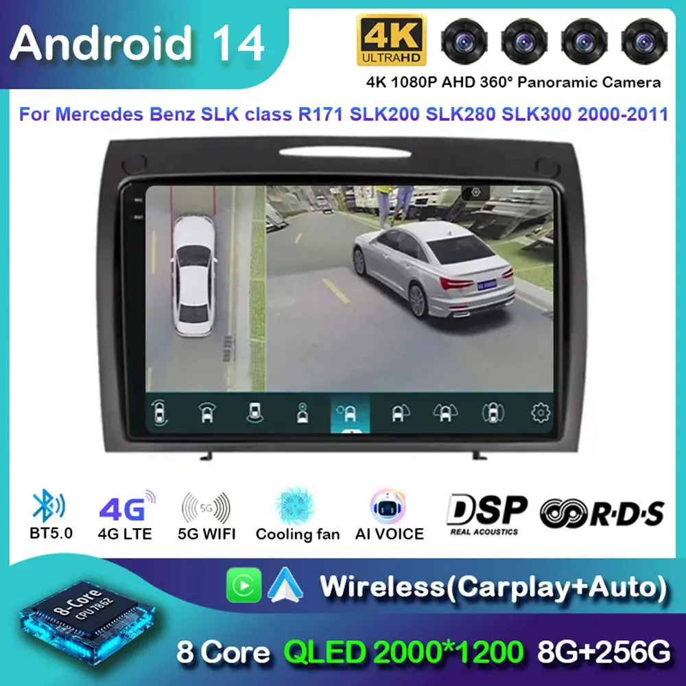 Android 14 Carplay Car Radio For Mercedes Benz SLK class R171 SLK200 SLK280 SLK300 2000 - 2011 Navigation GPS Multimedia Player