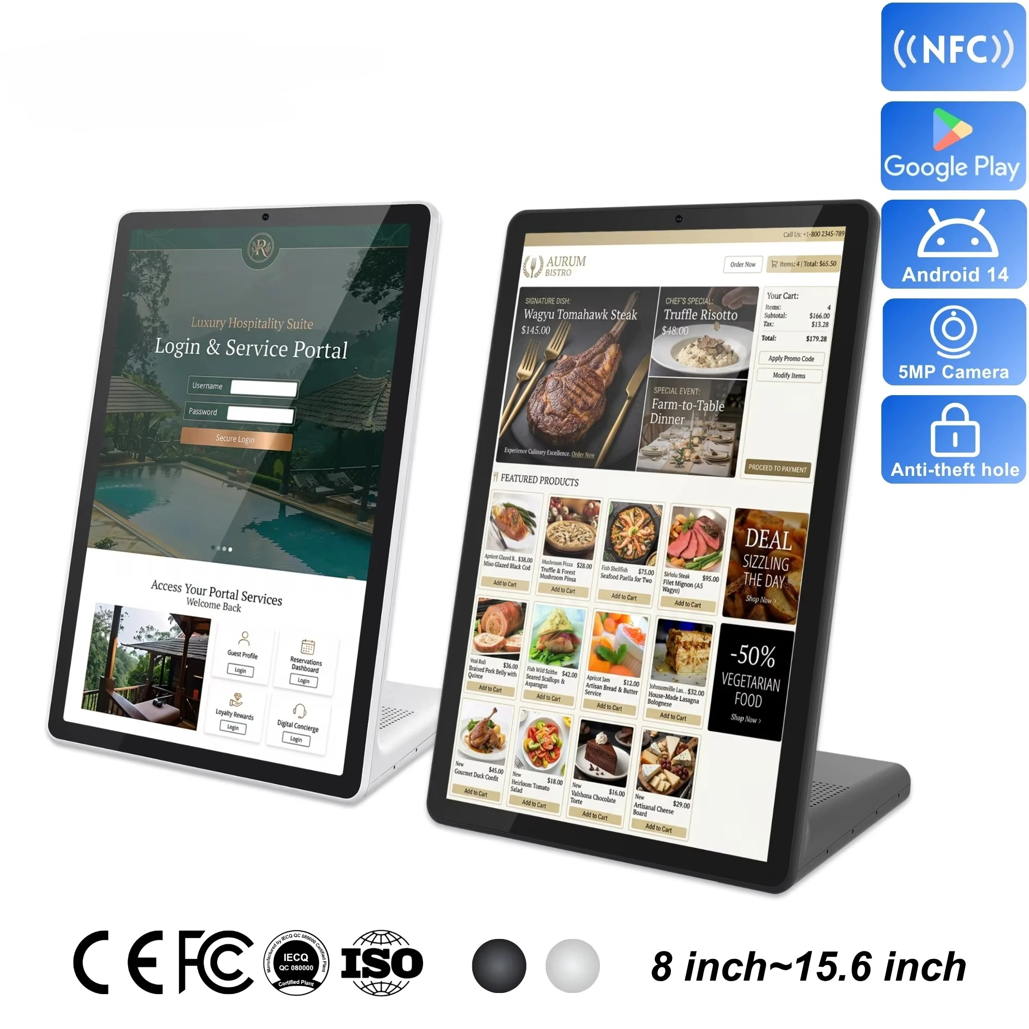11-Inch L-shaped Android tablet Vertical desktop digital signage RK3576 touchscreen display for restaurant menu ordering
