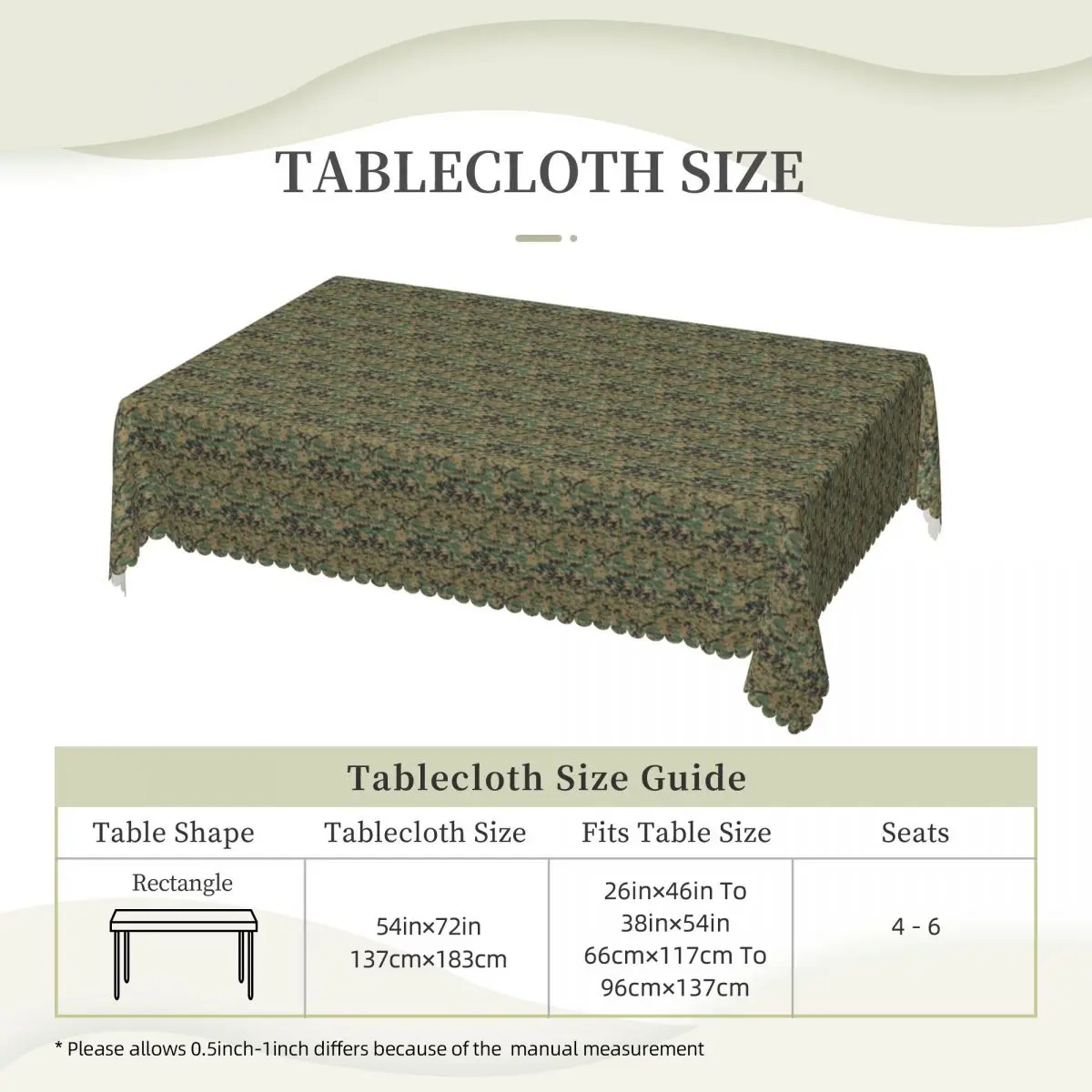 Camo Camouflage Military Woodland Army Customized Rectangular Tablecloth Oilproof Table Cover for Dining Events Table Cloth