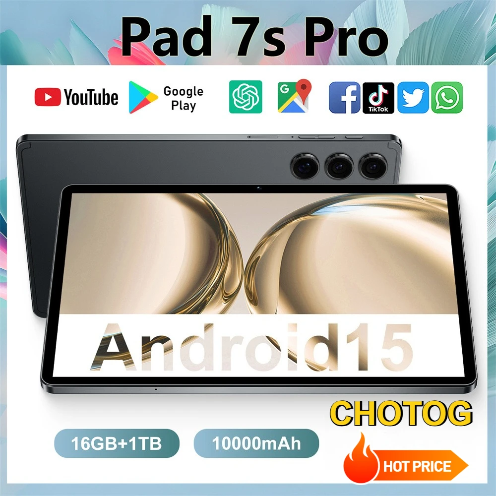 CHOTOG Nueva Tablet Pad 7s Pro Android 5G, Tablet PC de 10.1 pulgadas, Versión Global, 5G, Doble SIM, GPS, Batería de 10000 mAh