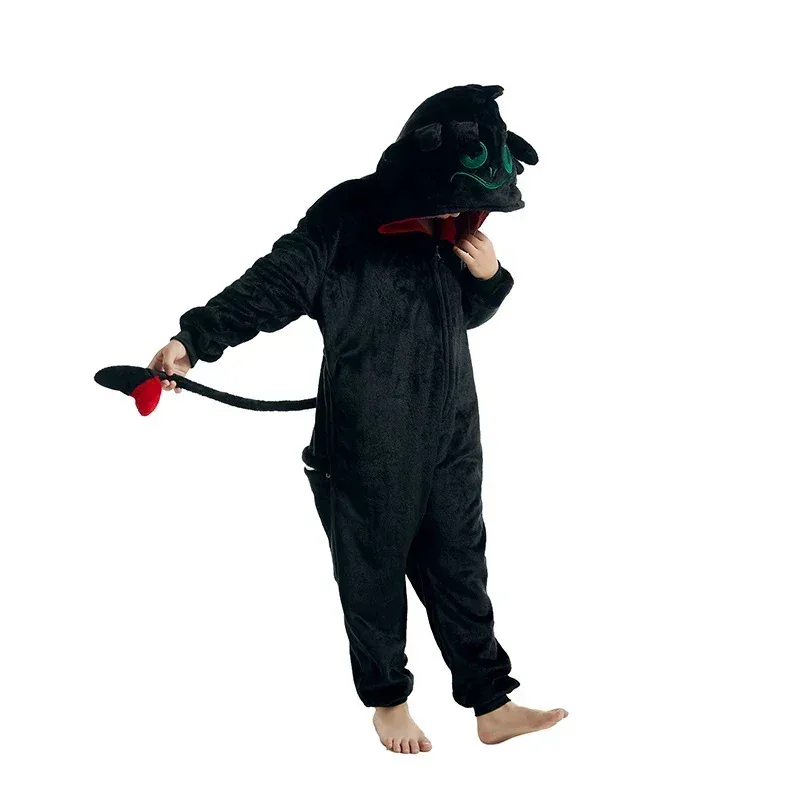 

Dragon Onesie Animal Flannel Costume Zipper Jumpsuit Nightwear Cosplay Halloween Christmas Props Anime Homewear For Kids ty'4