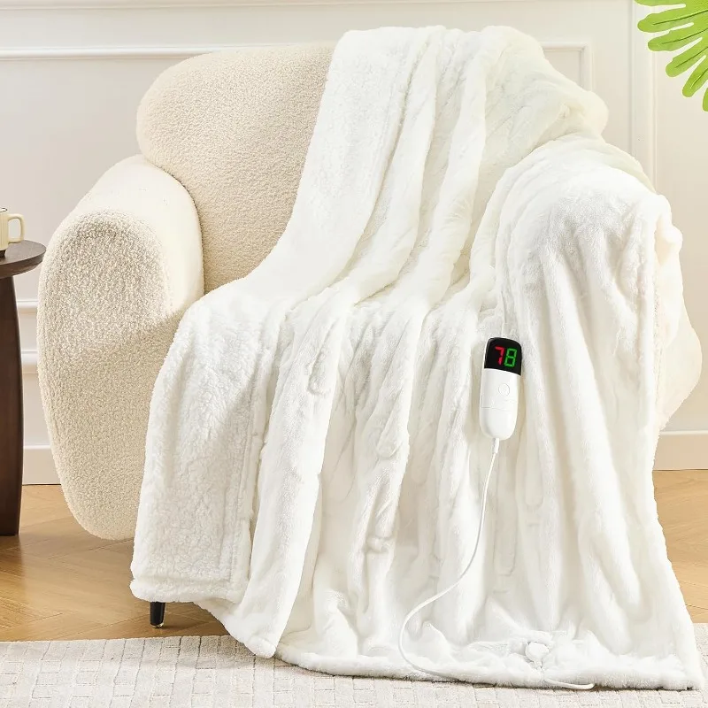 

Heated Blanket Electric Throw - Fleece Sherpa Heating Blanket for Sofa, Faux Fur Warm Heater Lap Blankets