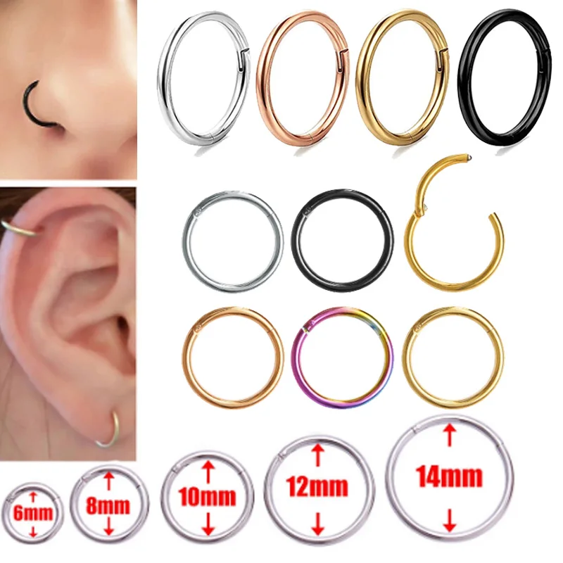 10PCS Stainless Steel Small Nose Rings Septum Piercing Mixed Color Body Clips Hoop Earrings For Women Men Cartilage Jewelry