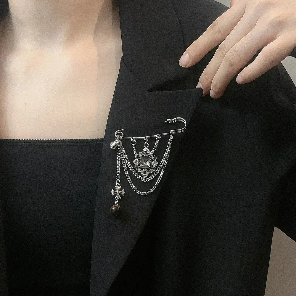 

Punk Cross Multi-layer Chain Brooch Pin Sweater Pendant Hip Hop Cute Chain Suitable for Jeans Versatile Fashionable Jewelry