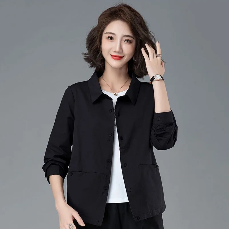 20223 Spring Summer Women Thin Short Jacket Mother Fashion Cardigan Cotton Shirt Windbreaker Female Leisure Jackets Outwear Coat