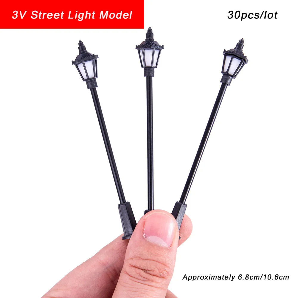 30pcs 6.8cm 10.6cm Miniature Light Railway Train Lamp 3V LED Street Lamppost Architecture Building Layout for Park Decoration