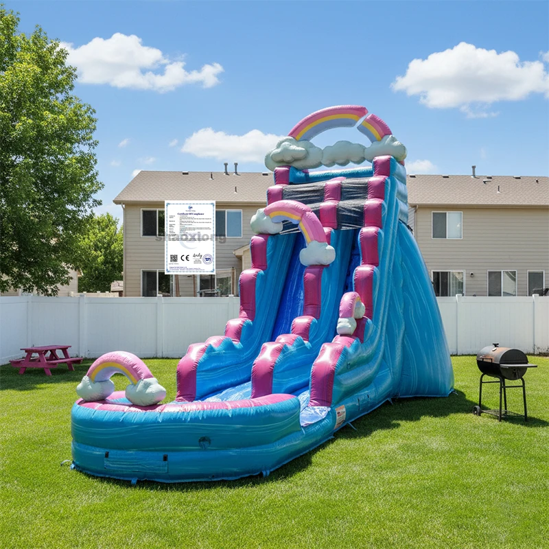 Commercial Outdoor Rainbow Theme Wet Dry Big Inflatable Waterslides Detachable Pool Combo Children Adults Inflatable Water Slide