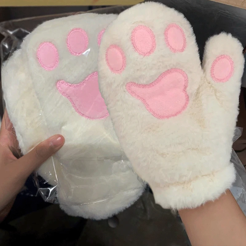 

Women Gloves Bear Palm Paw Animals Plushclaw Glove Winter Fluffy Cat Paw Full Finger Gloves Keep Warm Lovely Soft Furry Mittens