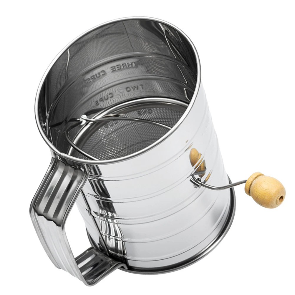 

Stainless Steel Flour Sifter Hand Operated Sieve With Scale For Baking Kitchen Tool Wood Handle Smooth Filtering