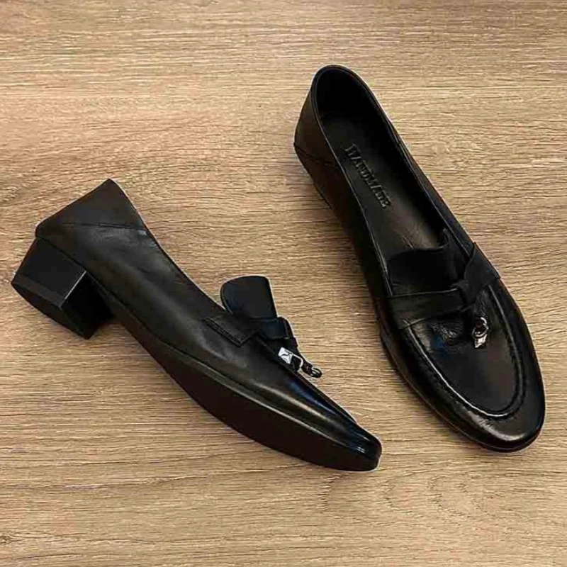 Classicial British Style Women's Loafers 2025 Autumn New Trendy Casual Office Work Shoes Retro Solid Color Soft Soled Lady Pumps