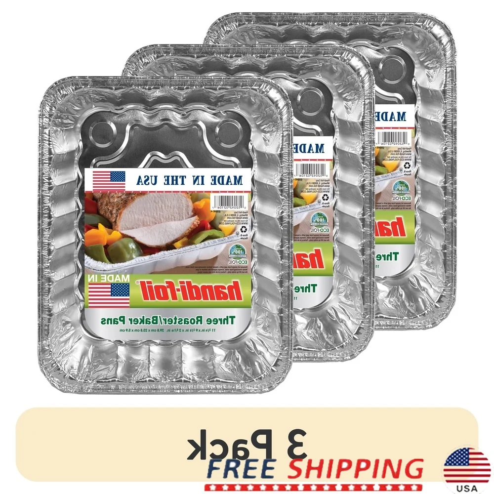 Paquete de 3 sartenes desechables de papel de aluminio para asar, calentamiento uniforme rápido, Ideal, carne de res, aves de corral, pescado, verduras, fácil limpieza