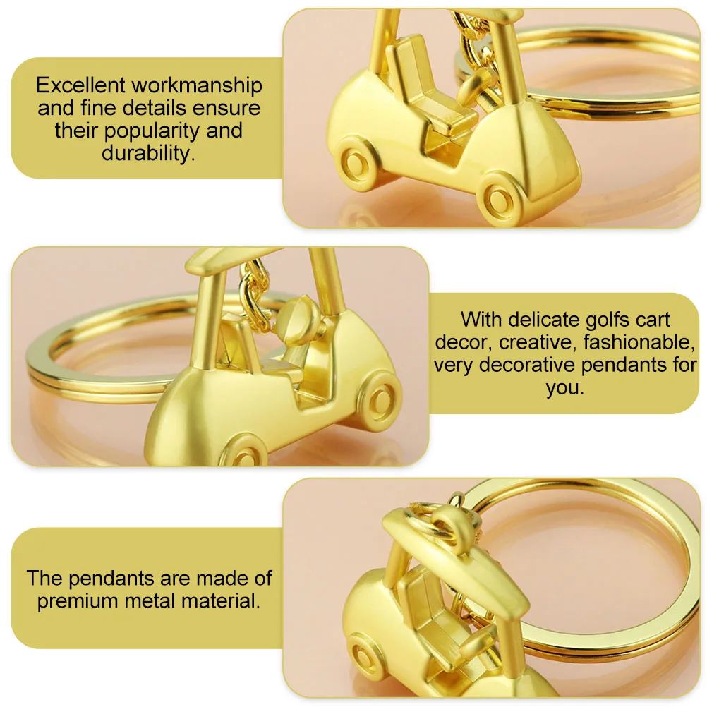 

3 Pcs Cart Keychains Golden Metal Pendants Decorative Hanging Golfing Cart H Adornments Durable Car Decor