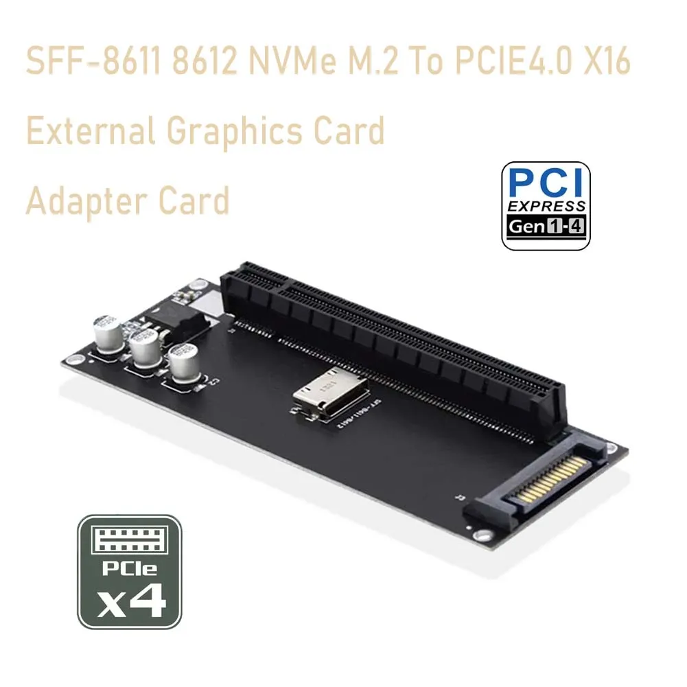 

Oculink 4x SFF-8611 8612 NVMe M.2 To PCI-E 4.0 X16 X4 Adapter PCI-Express for Mainboard Graphics Card with 12V 2A SATA Power