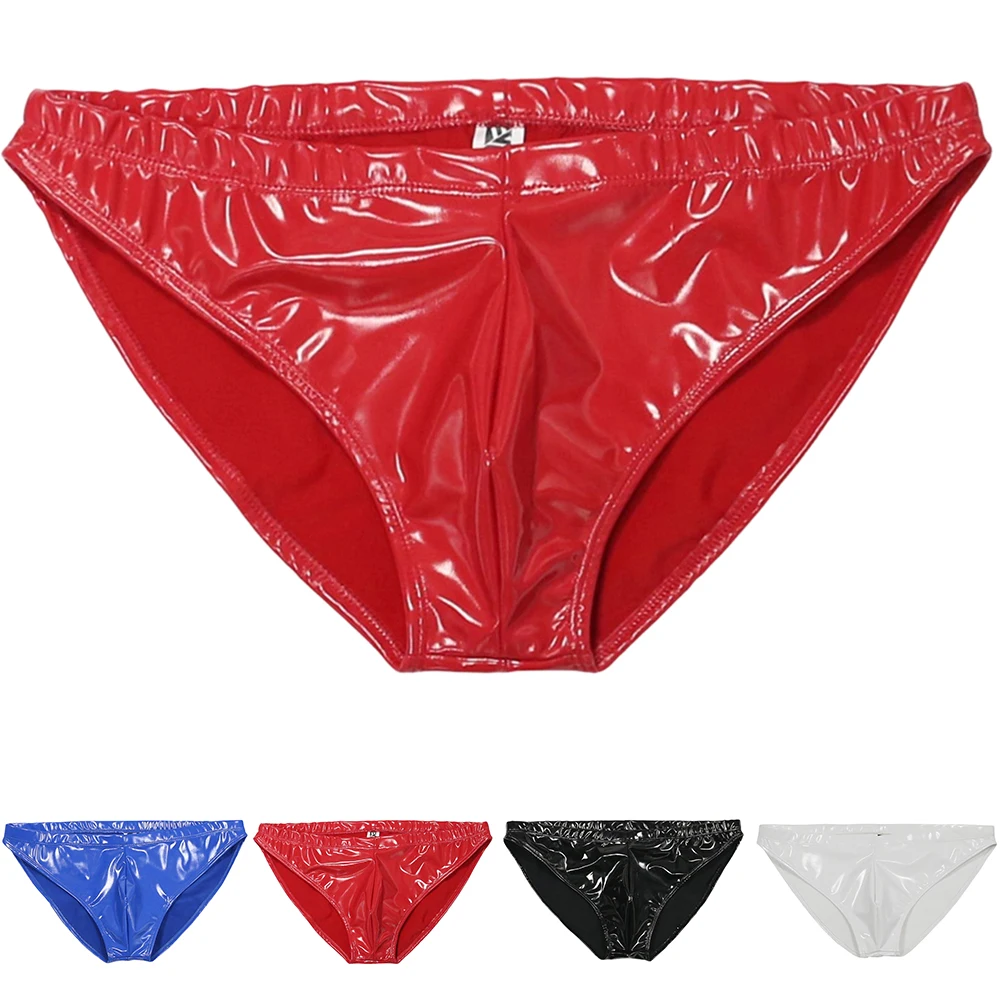 

Men Sexy Briefs Glossy Patent Leather Package Hip Panties Underwear Exotic Lingerie Underpants Nightclub Wear M-3XL