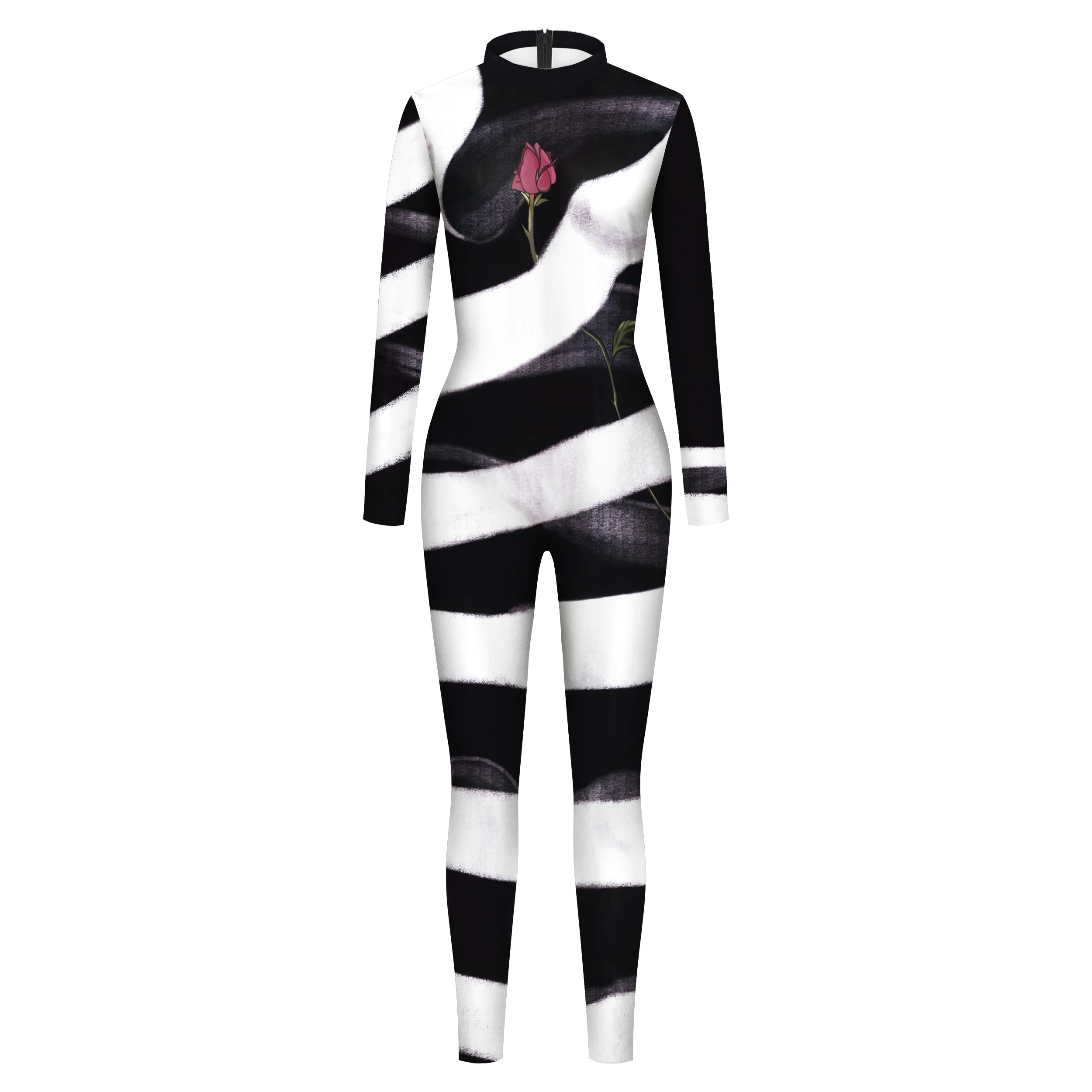 [You\'re My Secret] Women Stripe Carnival Party Fancy Bodysuit Jumpsuit Halloween Cosplay Costumes Dress Up Outfit Zentai Suit