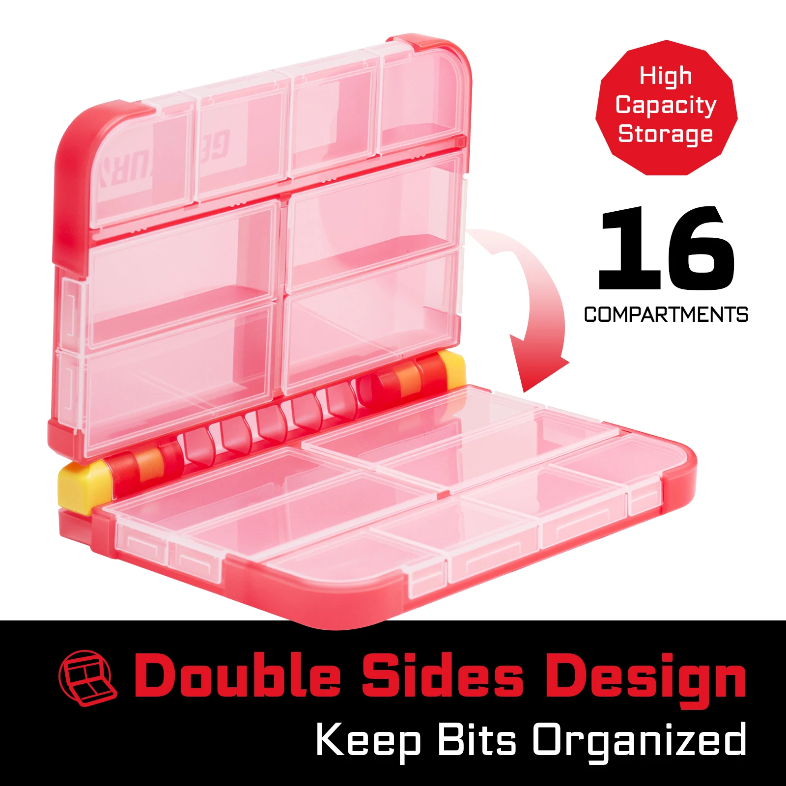 Geinxurn Small Storage Parts Organizer, 2PCS Red Portable Plastic Box with Dividers