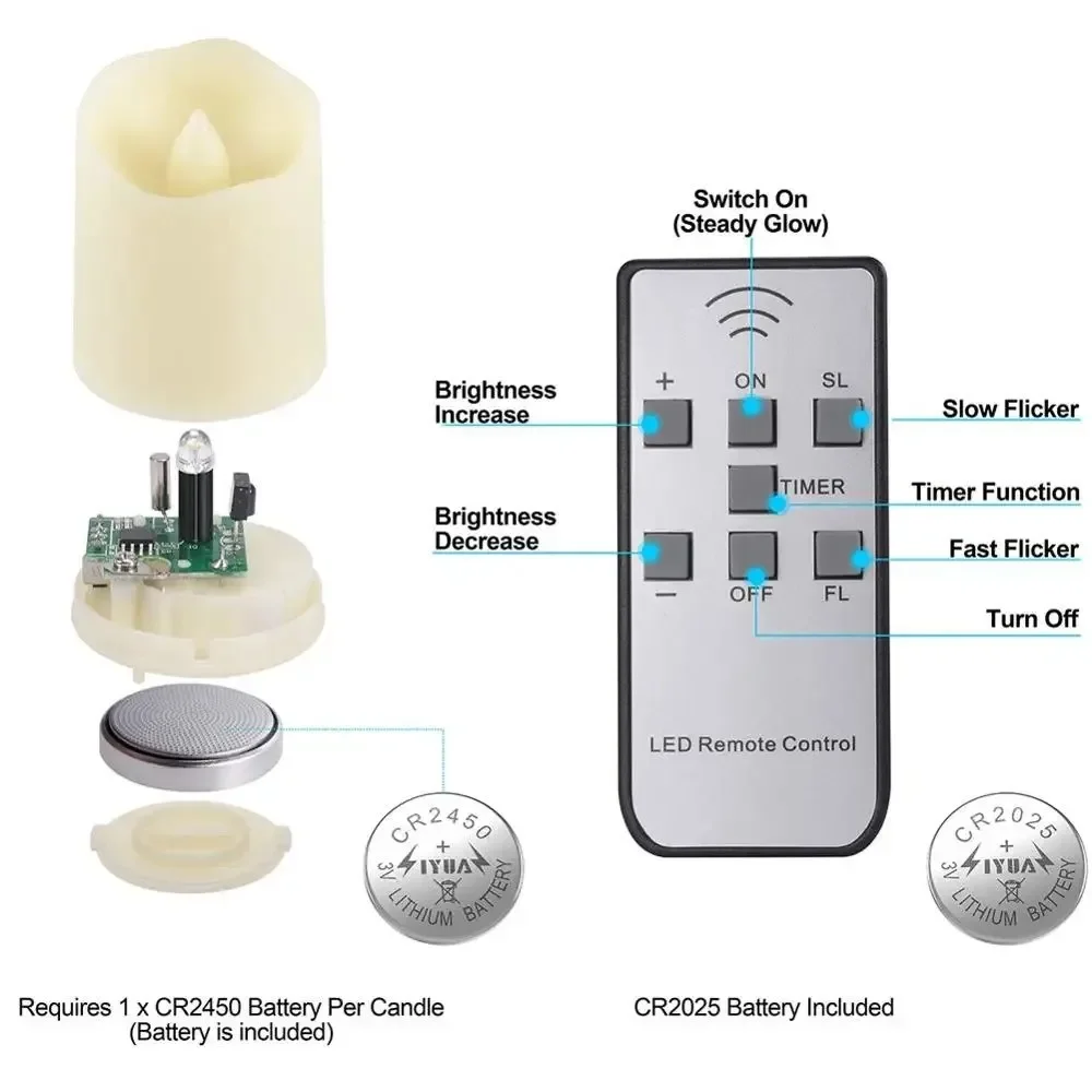 6Pcs Modern Simple Flameless Candle Lights Rechargeable Remote Control LED Candle Tea Light  for Wedding Valentine Home Party