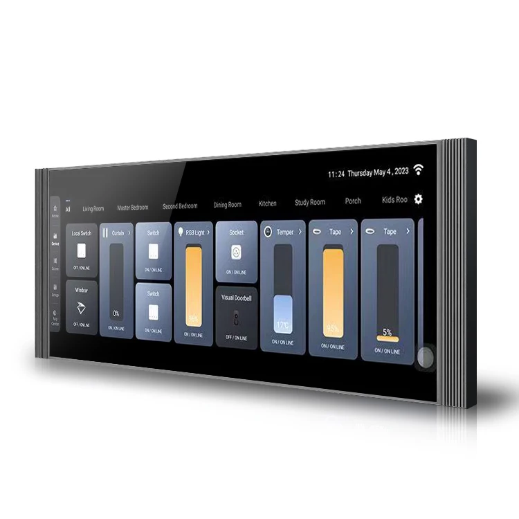 

Smart home control panel gateway with 12 inch touch screen LCD display background music speaker