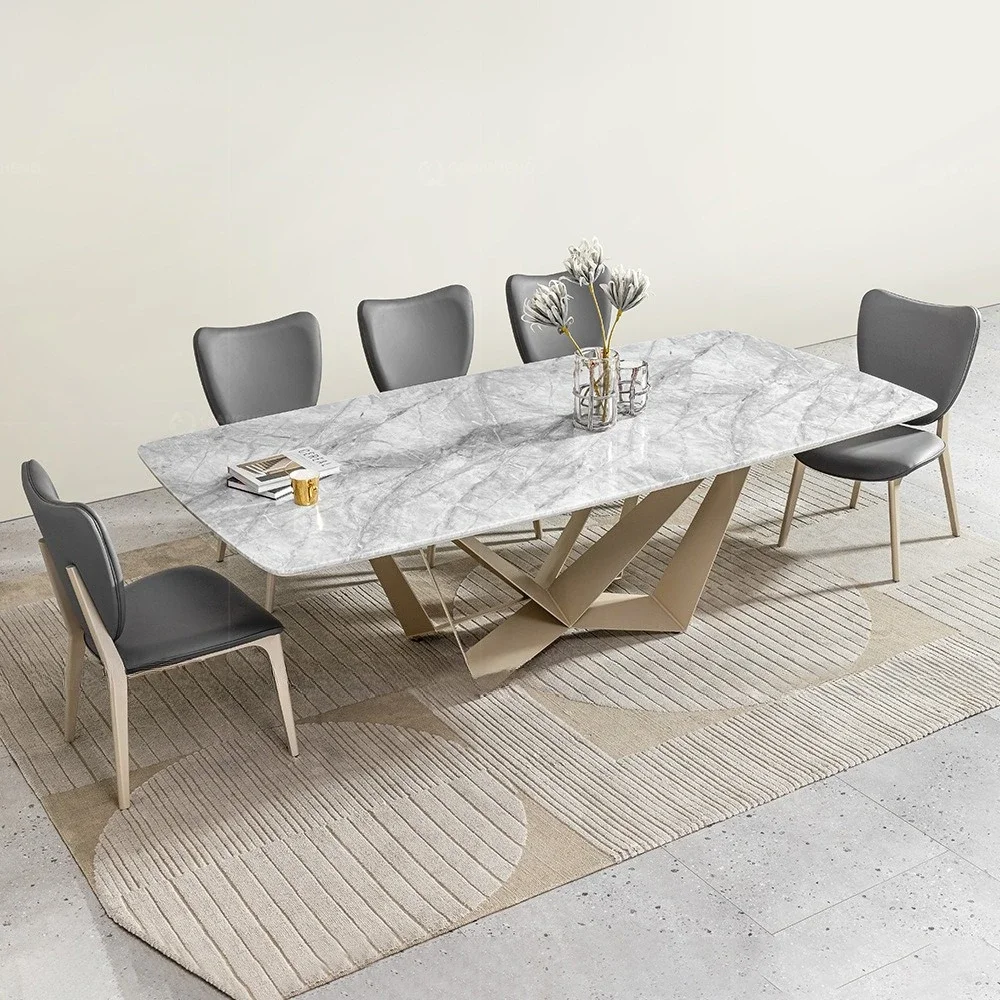 Italian light luxury marble dining table rectangular 8-seat dining room table and chairs high-end dining table and chairs set