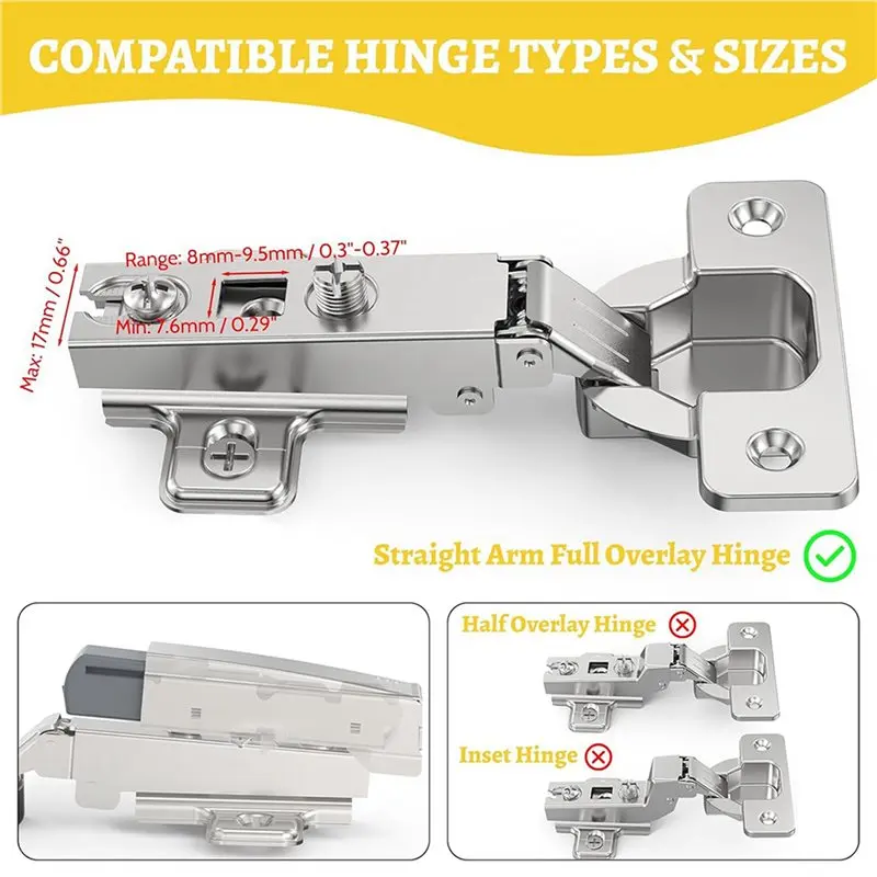 ALIM-20 Pack Soft Close Motion Damper Mechanism For Full Overlay Hinges, Smooth Slow Straight-, Clip Top Retrofitting