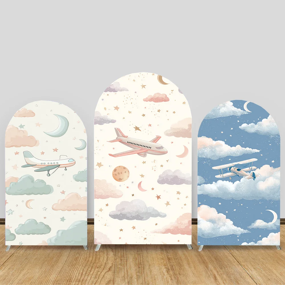 Adventure-Themed Party Chiara Arch Backdrop Pilot Baby Bear Hot Air Balloon Luggage Background Newborn Photo Studio
