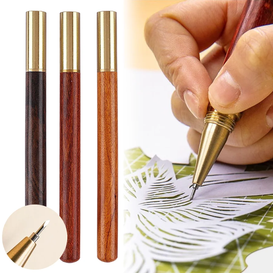 1/2/3pcs Dual Purpose Wooden Craft Pen Knife, Writing Stationery, Portable Cutting Tool for DIY Handcraft, Sticker Trimming XJM
